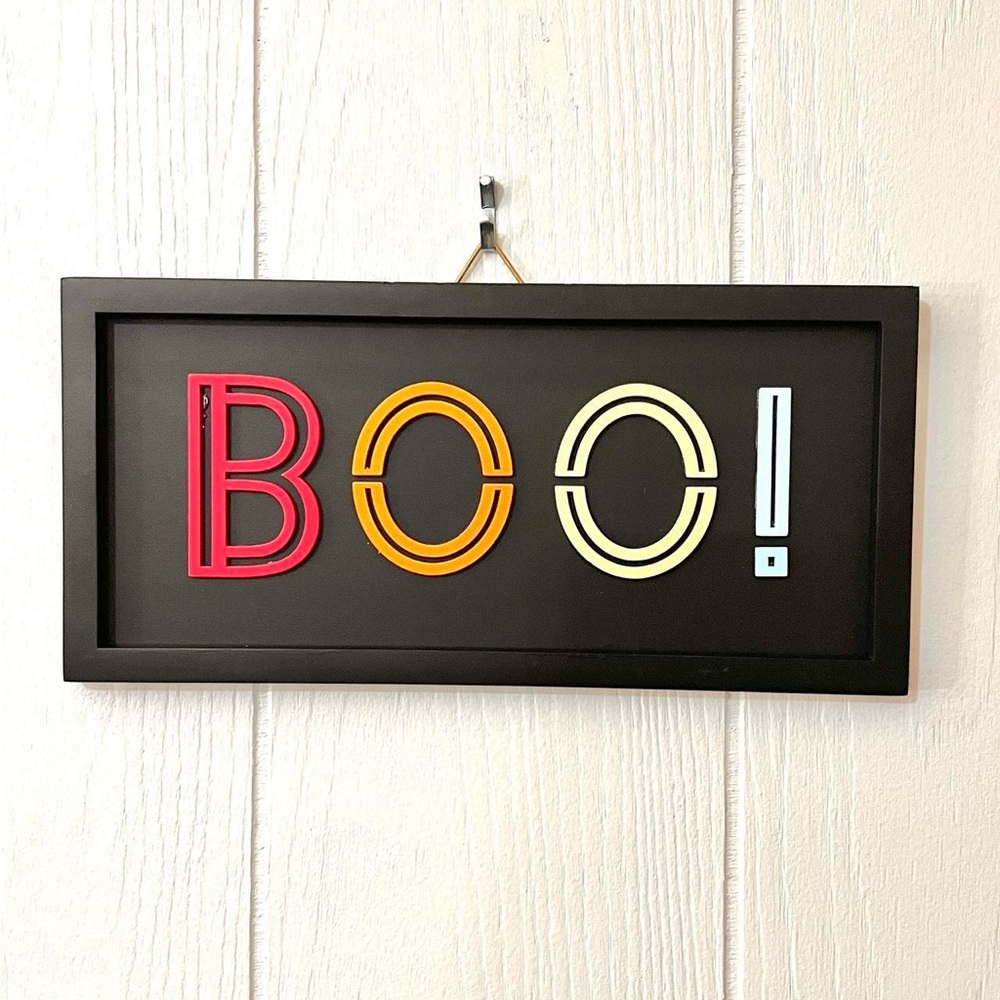 New Halloween Multicolor Wood Neon Boo! Wall Sign Decoration